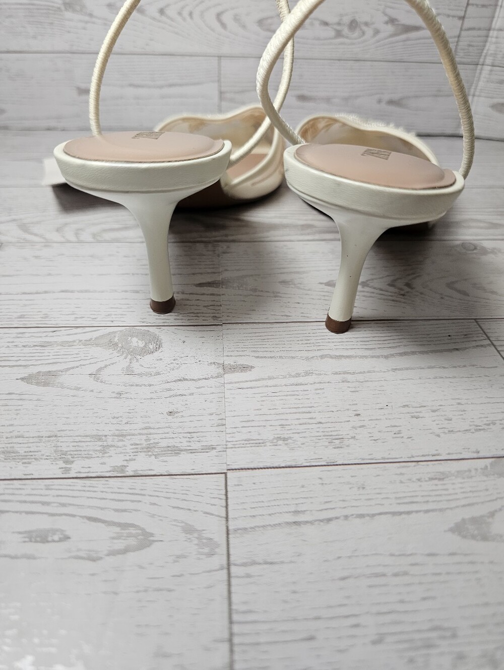 Zara Pearl Beaded Floral Mesh Slingback Pumps Cream White Heels Sz 41 NWT - Picture 5 of 9